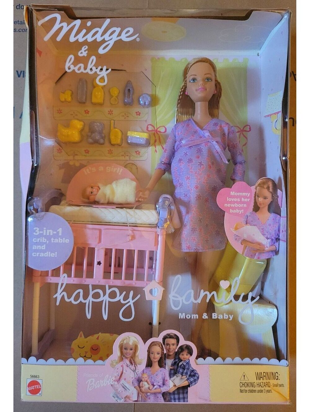 Mattel Midge & Baby Doll Set with 3-in-1 Crib Table Cradle NIB Sealed *Read*